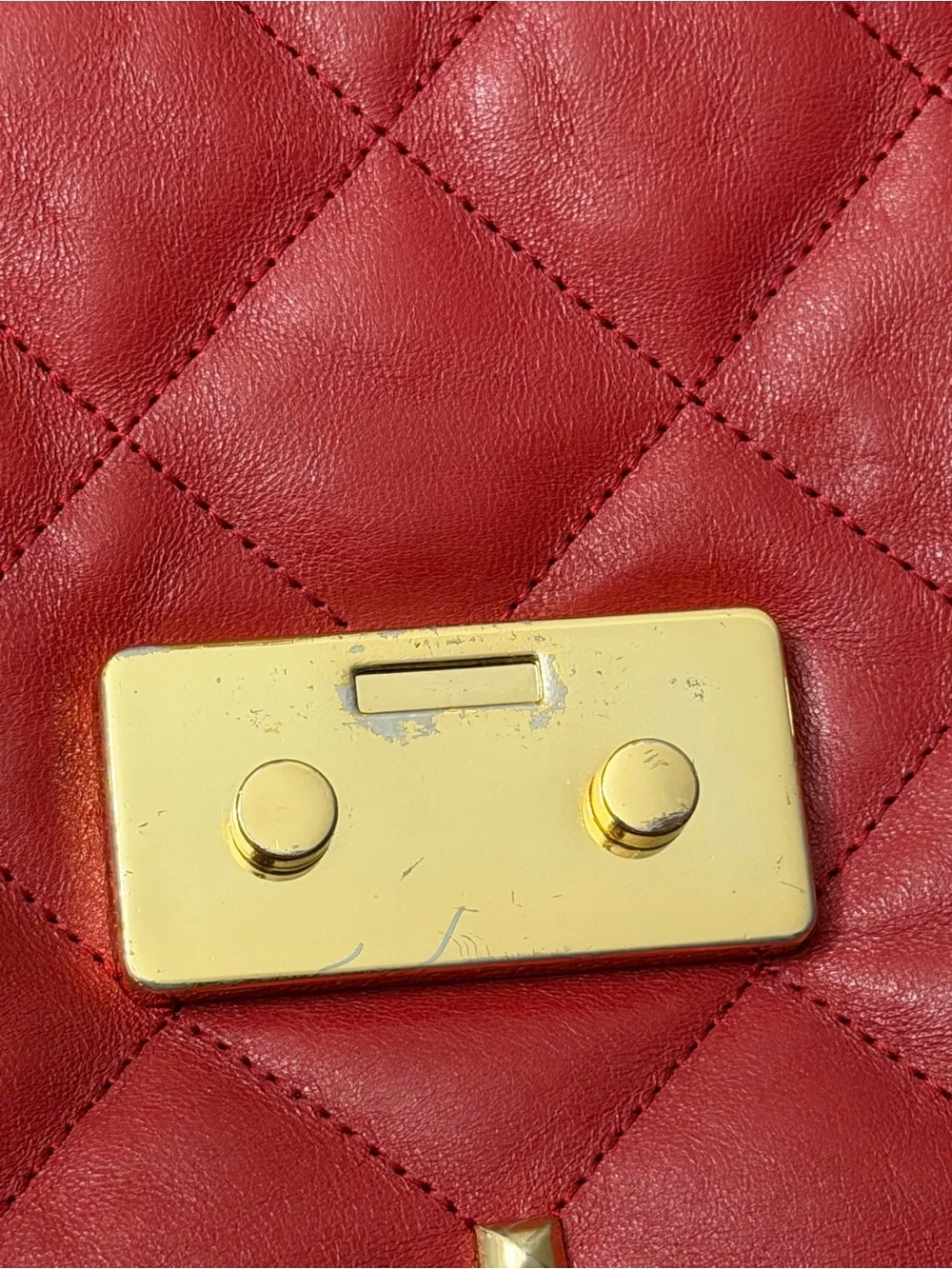 Michael Kors Red Quilted Stud Chain Shoulder Bag with Gold Hardware